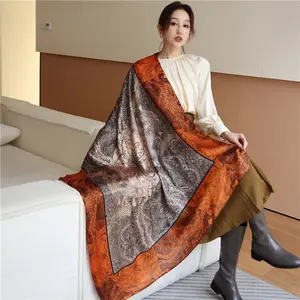 Simple and elegant temperament Korean version of women's square shawl imitation silk 110cm square scarf