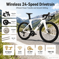 Vélo de course sur route en fibre de carbone à haut module 700C, 24 vitesses, transmission sans fil, frein à disque hydraulique, cadre aérodynamique