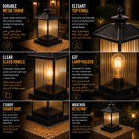 Lampe de poteau extérieure moderne avec verre trempé cannelé et toit pyramidal texturé