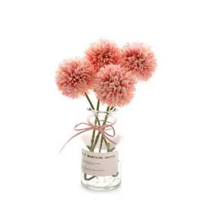 Flor artificial de seda pompon, flor pompon-pompons hortência dahlia margarida para casamento buquê de dama de honra