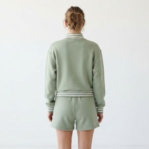 Conjunto de 2 Piezas para Mujer, Shorts y Sudadera Holgada de Felpa Suave, con Bordado Personalizado, Cuello Alto, Ropa de Primavera/Verano, Estilo Urbano - Product Image 2