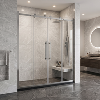 Cabine de douche coulissante bipartite à ouverture centrale avec verre trempé de 8 mm, double joint d'étanchéité et rail inférieur en aluminium encadré