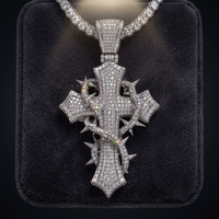 Pendentif Croix Glacée en Moissanite, Bijou Unisexe en Argent avec Pointes, Idéal pour Anniversaire
