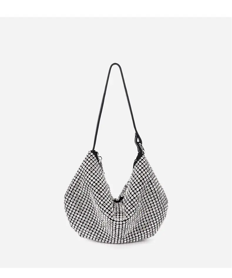 Luxury Diamond casual handbag hobo handbag girls fashion crystal shine half moon tote bag party evening shoulder bag