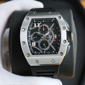 Reloj Mecánico Cronógrafo Tonneau de Moda con Movimiento Esqueleto, Marcadores Naranjas y Correa de Goma Negra - Product Image 2