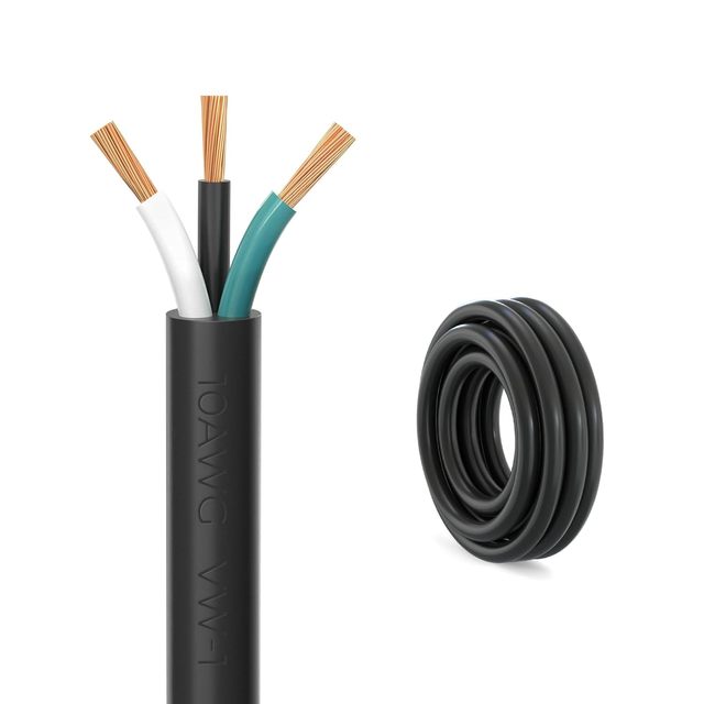 10Gauge 3 Conductor Stranded Pure Copper Power Cable (SJTW 300V) PVC Insulation Overhead Outdoor Extension Cord