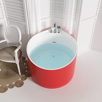 Baignoire autoportante ronde moderne en pierre artificielle de 1,0 m, petite taille, avec fonction bain à remous, application personnalisée