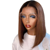Vente en gros perruques de vague droite 100% cheveux humains vierges perruque européenne avant de lacet 16 pouces brun clair pour dentelle sans colle naturel