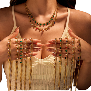 奢华18k金不锈钢项链绿色粉色锆石心形复古声明派对吊坠链扣 - Product Image 6