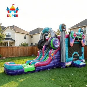 Nouveau design populaire : Aire de jeux gonflable en PVC avec toboggan, piscine et contrôleur de <span class=keywords><strong>jeu</strong></span>, thème parc d'attractions pour location événementielle et jeux aquatiques - Product Image 6