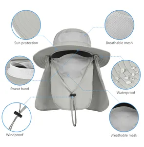 Outdoor Sun Protection Hat For Men Women Wide Brim Fishing Hat With Face Neck Flap