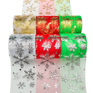 Latar Belakang Gulungan <span class=keywords><strong>Tulle</strong></span> Motif Kepingan Salju Natal, Hiasan Pohon Natal, Dekorasi Pesta, Pembungkus Kado, Jaring - Product Image 3