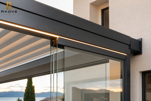 Pérgola Motorizada Rkove de 4x4m, Pérgola de Aluminio para Jardín, Montada en la Pared, con Paneles de Vidrio y LED, para Patio Moderno y Espacios Exteriores - Product Image 1