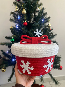 Décoration <span class=keywords><strong>de</strong></span> <span class=keywords><strong>neige</strong></span> blanche cadeaux <span class=keywords><strong>de</strong></span> vacances <span class=keywords><strong>de</strong></span> Noël organisateur <span class=keywords><strong>de</strong></span> stockage <span class=keywords><strong>de</strong></span> bureau couleurs personnalisées arc rouge paniers <span class=keywords><strong>de</strong></span> rangement en corde <span class=keywords><strong>de</strong></span> coton tissé à la main - Product Image 2