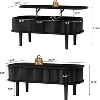 Table basse relevable cannelée avec rangement dissimulé, design moderne du milieu du siècle, en bois, pour salon