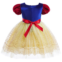 Robe en velours crochetée pour filles avec manches bouffantes élégantes, robe de princesse Blanche-Neige, robe en maille Lolita pour enfants, mélange de coton