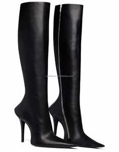 <span class=keywords><strong>Bottes</strong></span> <span class=keywords><strong>hautes</strong></span> noires en cuir à talon aiguille de 110 mm pour <span class=keywords><strong>femme</strong></span>, style sorcière, design exagéré et luxueux, à bout pointu, pour l'hiver - Product Image 3