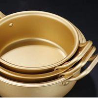 Batterie de cuisine coréenne de haute qualité en aluminium antiadhésif de 16-20 cm, finition dorée, compatible lave-vaisselle et four, pour pots à ramen et marmites à soupe