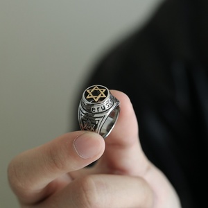 빈티지 스테인레스 스틸 골드 도금 클래식 ZIRCON 약혼 결혼 선물 남성용 육각형 편지 반지 - Product Image 4
