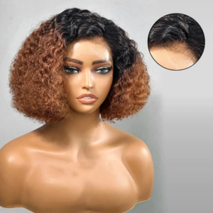 Peluca de Cabello Humano Rizado Bob con Ombre Marrón Miel 4C sin Pegamento, Estilo 4x4 5x7, Lista para Usar, Proveedor de Pelucas de Cabello Humano sin Pegamento - Product Image 1