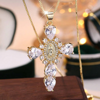 Vente flash - Collier pendentif créatif personnalisé pour les fêtes, pendentif croix de la Vierge Marie serti de diamants étincelants, cadeaux pour femmes
