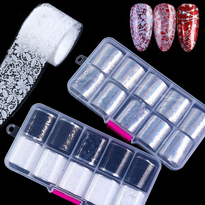 10 Rouleaux de Films de Transfert pour Ongles en Dentelle Blanche et Noire, Motifs Ciel Étoilé et Fleurs, Décorations DIY pour <span class=keywords><strong>Manucure</strong></span> Acrylique - Product Image 1
