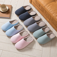 Chaussons d'hiver japonais unisexes pour l'extérieur, doux, chauds, respirants, avec doublure en coton et semelle en mousse à mémoire de forme antidérapante à rayures