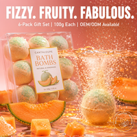 Bombe de bain effervescente personnalisée à l'huile d'amande douce et au cantaloup naturel, parfum fruité, adoucissante, coffret cadeau spa OEM ODM 100g