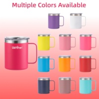 Mug isotherme en acier inoxydable avec poignée et couvercle coulissant, revêtement poudré, tasse à café pour le camping, le bureau, les activités de plein air, les voyages