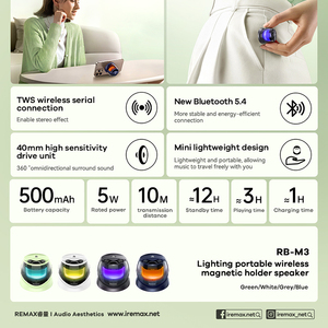 Altavoz Magnético Inalámbrico RB-M3, Portátil, con Luces LED, Batería de Larga Duración, Sonido HD, Diseño con Soporte - Product Image 5
