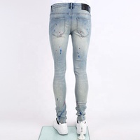 Bord Demin personnalisé peint goutte à goutte éclaboussures jean lavé déchiré Vintage maigre hommes jean Denim blanchiment