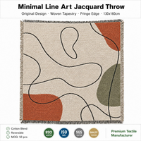 Plaid Minimaliste à Motifs Linéaires Crème Noir Terracotta Olive Abstrait Nordique Bohème Artistique Moderne pour Canapé Lecture Maison Fauteuil Bureau