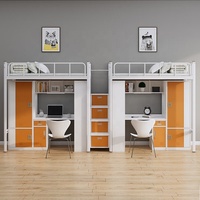 Lit superposé en métal moderne pour dortoir, avec armoire de rangement et bureau intégré, pour enfants, adolescents et adultes