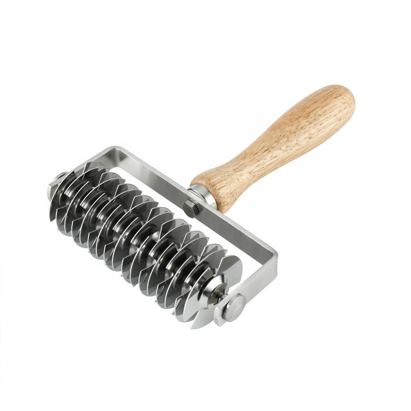 Roue coupe-pâtes coupe-pizza alliage de zinc long manche en bois presse
