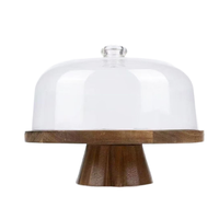 Support à gâteau en bois avec dôme en PET, présentoir alimentaire en bois d'acacia pour boulangerie, restaurant, fabricant OEM
