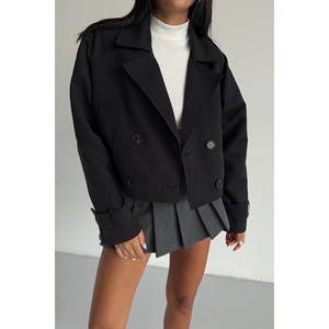 Trench-coat court noir pour femme, doublé, coupe classique, vêtement d'extérieur - Product Image 2