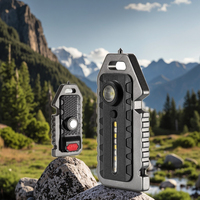 Senter Mini Portabel Multifungsi Aluminium Outdoor dengan Carabiner, USB, Tahan Air, Peluit Survival, Gantungan Kunci, Pisau, dan Peralatan