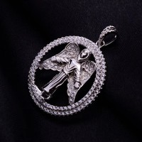 Testeur de diamants Pass, serti de diamants, Moissanite VVS, anges, plaqué or 18 carats, pendentif rond, argent sterling 925, mode masculine