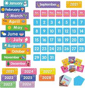 Large 44 Pockets <b>Calendar</b> & Weather Pocket Chart Black, 25"x24" with 85 Cards, for Classroom Home & School Learning - Product Image 1