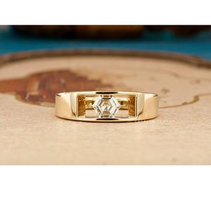 Anillo de moda con diseño geométrico moderno y hexagonal, con piedra preciosa brillante, elegante y cómodo para hombre, para uso diario. - Product Image 1
