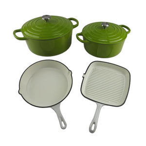 <span class=keywords><strong>Cocotte</strong></span> <span class=keywords><strong>en</strong></span> <span class=keywords><strong>fonte</strong></span> émaillée de couleur vert frais populaire avec couvercle, casserole 25CM, 4.2L, pour 3-4 personnes - Product Image 1