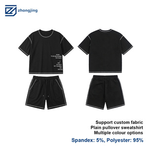 Completo Estivo da Uomo 2 Pezzi: Top a Maniche Corte + <span class=keywords><strong>Pantaloni</strong></span> Tinta Unita con Collo Rotondo e Vita Elastica - Product Image 1