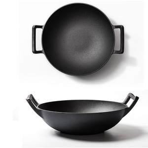 Meilleure vente <span class=keywords><strong>Wok</strong></span> <span class=keywords><strong>en</strong></span> <span class=keywords><strong>fonte</strong></span> chinoise <span class=keywords><strong>Wok</strong></span> <span class=keywords><strong>en</strong></span> <span class=keywords><strong>fonte</strong></span> pré-assaisonné avec 2 poignées - Product Image 1