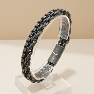 Bracelet chaîne double <span class=keywords><strong>gourmette</strong></span> ZG en acier inoxydable, étanche, PVD noir, vintage, pour <span class=keywords><strong>homme</strong></span> - Product Image 1