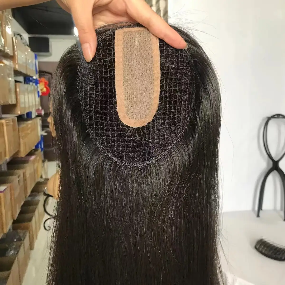 Amara fishnet silk top base Fish Net Integration Hair Piece Topper parrucchino per capelli umani per le donne parrucchino per capelli umani vergini