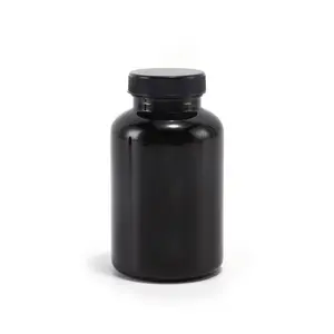 Auf lager 150 ccm 200 ccm schwarze kunststoffflasche aus pet polyesterflasche mit schraubkapsel kapsel tablette pillenflasche