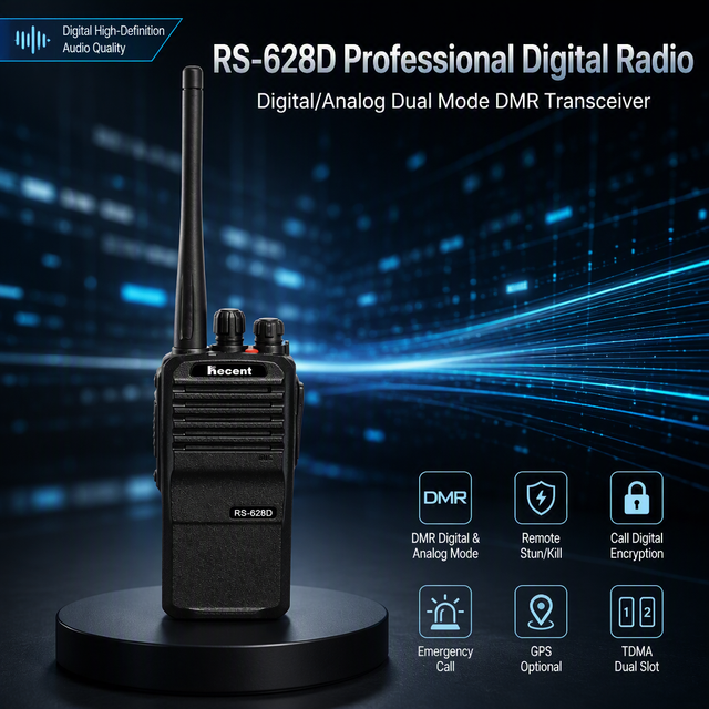 RS-628D DMR Digital Analog Dual Mode Two Way Radio 136-174MHz/400-470MHz 1500mAh Encryption Remote Stun Kill VOX GPS 5W 0-10KM