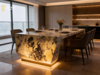 Encimera de Cuarzo Patagonia Translúcido YUSHI, Piedra Exótica con Facetas de Diamante, para Proyectos de Hoteles de Lujo