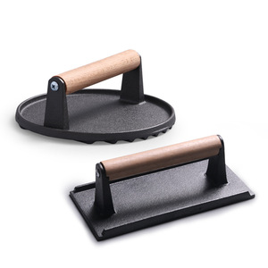 Prensa de hamburguesas Yongli, prensa de hamburguesas de hierro fundido redonda y rectangular de hierro fundido de alta resistencia con mango de madera para sándwiches - Product Image 2