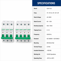 Disjoncteur miniature Wanbo-538 DZ47-63 1P 2P 3P 4P Courbes C D 6kA 10kA 400V AC MCB Interrupteur d'air Rail DIN